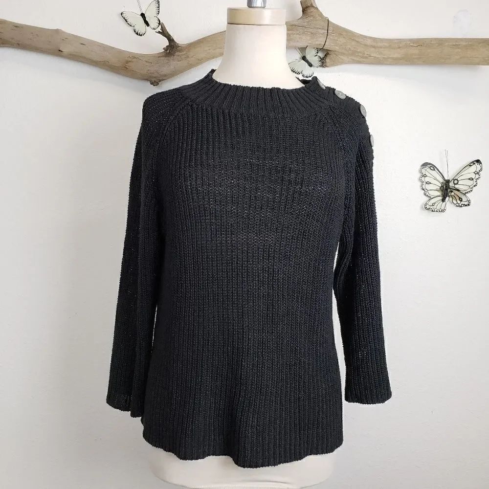 Sundance black sweater with oyster shell buttons